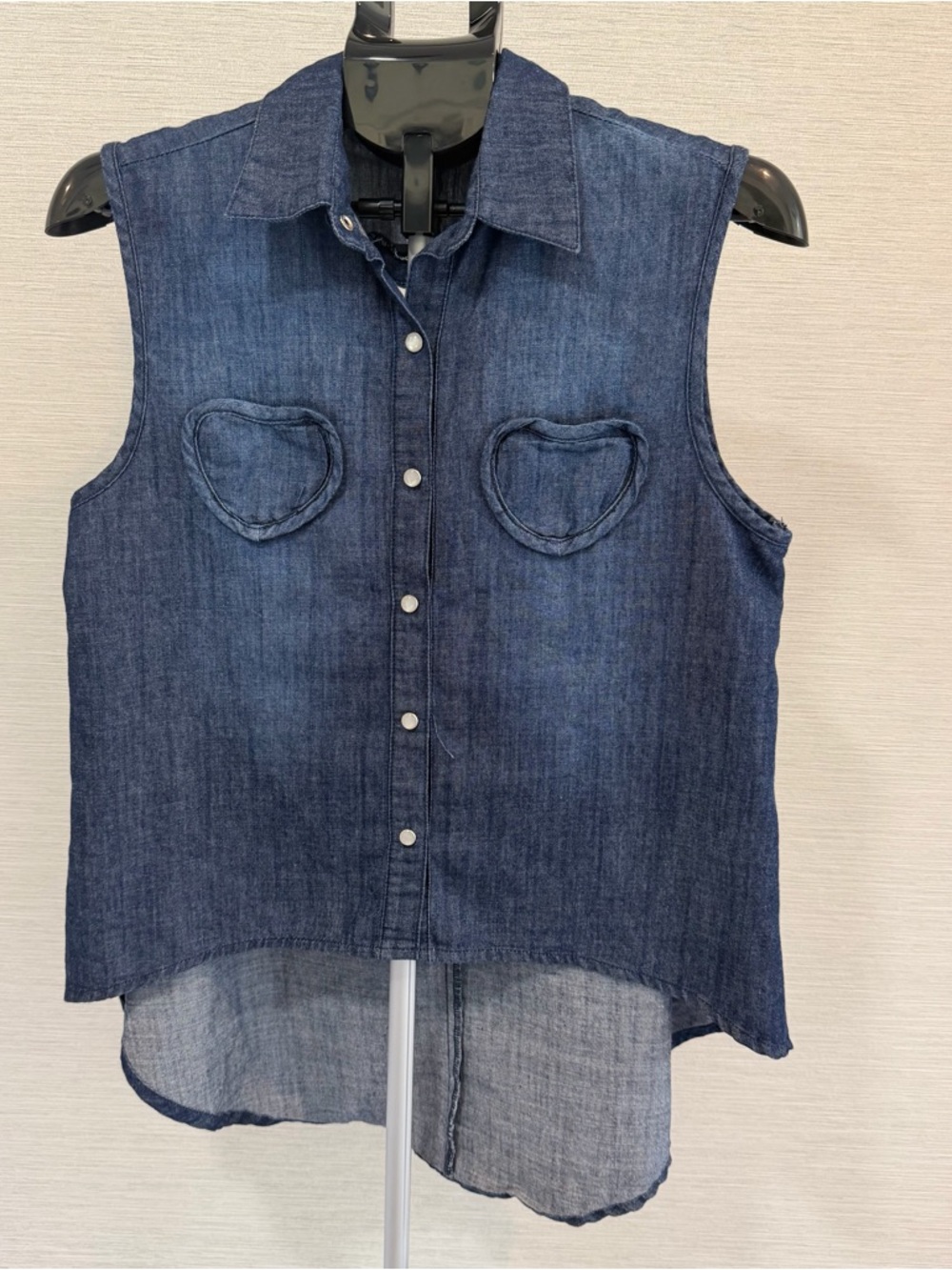 Millau Dark Blue Denim Button-Up Tank with Heart Pockets